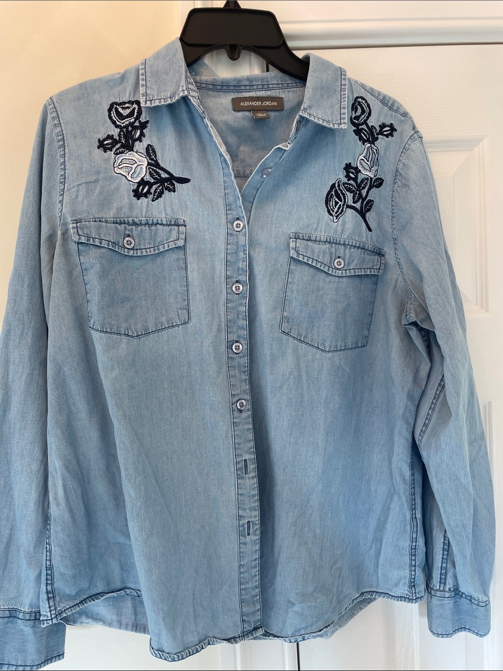 Alexander Jordan Light Blue Embroidered Denim Button-Down Shirt